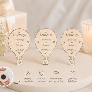 Lembrança de Batizado com Íman — Balão Gravado com Nome e Data